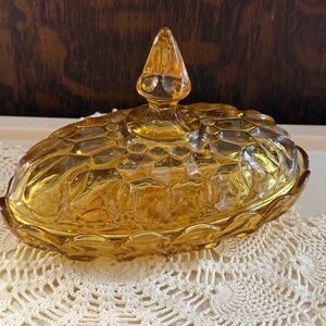 Vintage Amber Glass Dish w/Lid